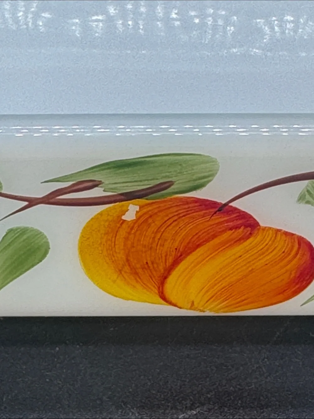 Fire King Gay Fad 1.5 Qt Casserole Milk Glass Fruit Painted Anchor Hocking #410